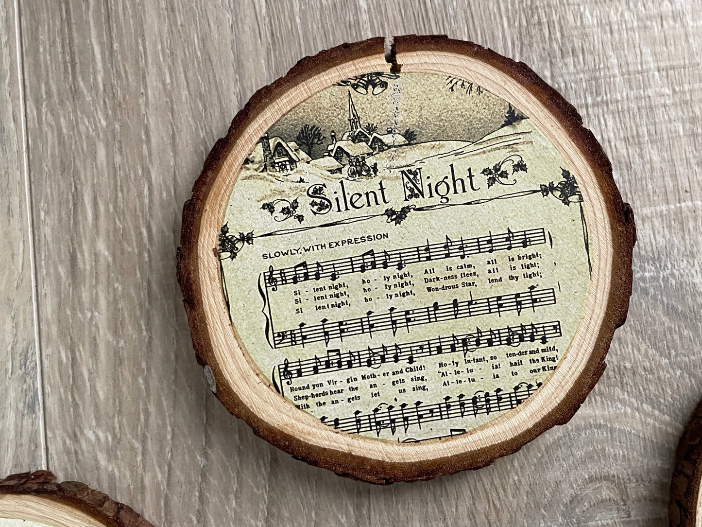 Rustic Wood Slice Christmas Carol Coasters - Farmhouse Holiday Decor, Set of 6