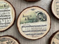 Rustic Wood Slice Christmas Carol Coasters - Farmhouse Holiday Decor, Set of 6