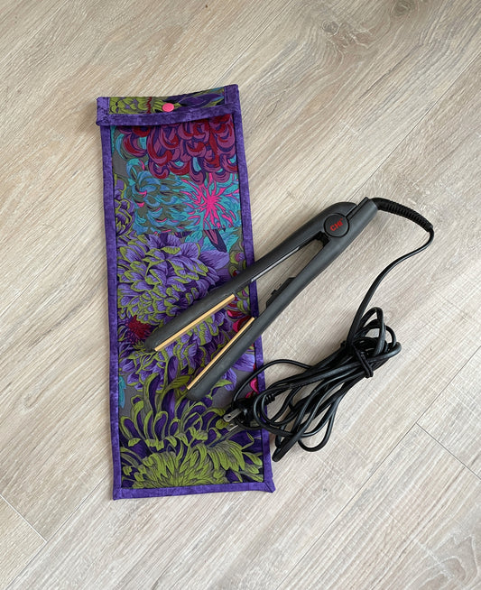 Handmade Flat Iron or Curling Iron Holder, Modern Purple Florals