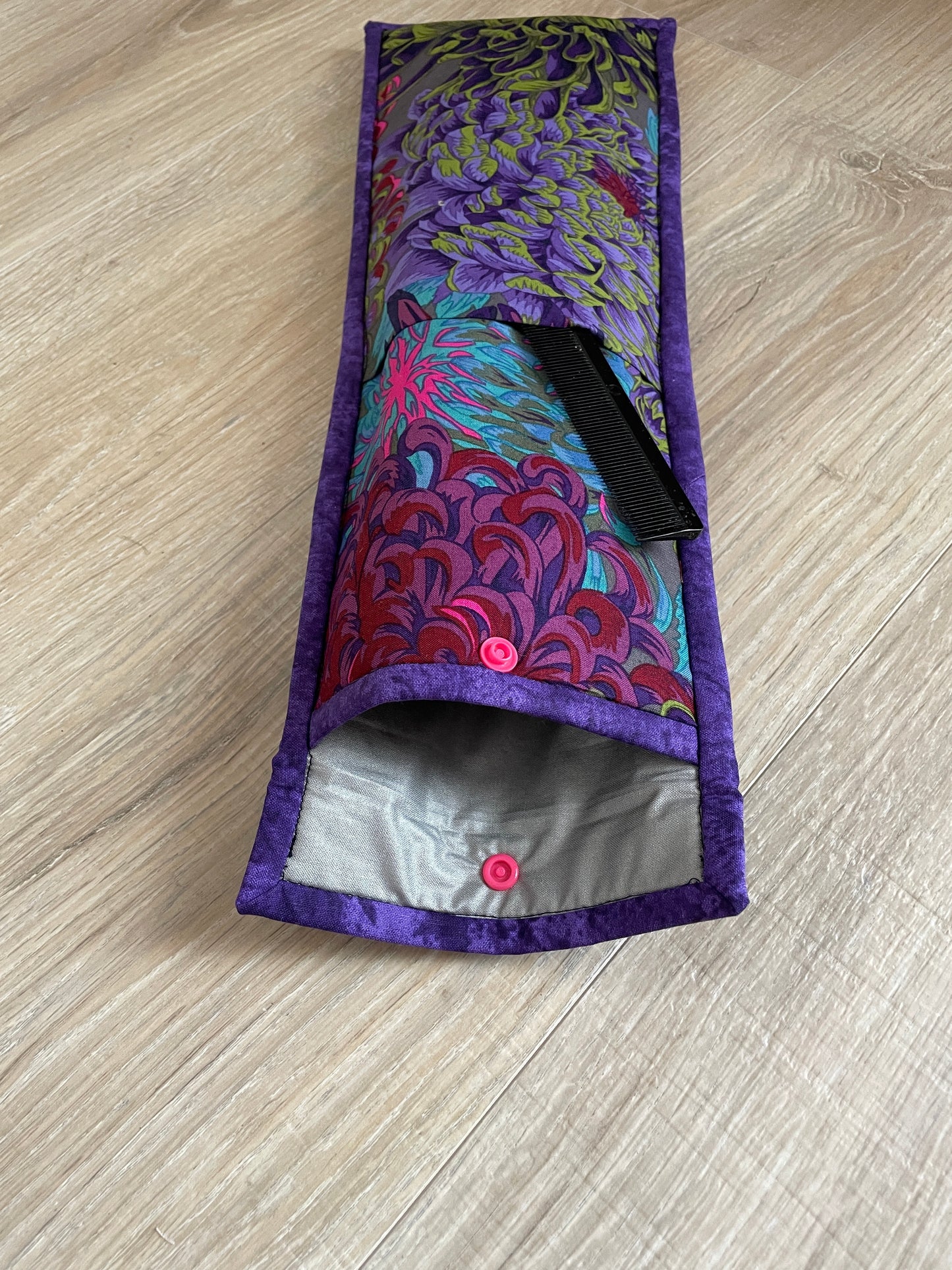 Handmade Flat Iron or Curling Iron Holder, Modern Purple Florals