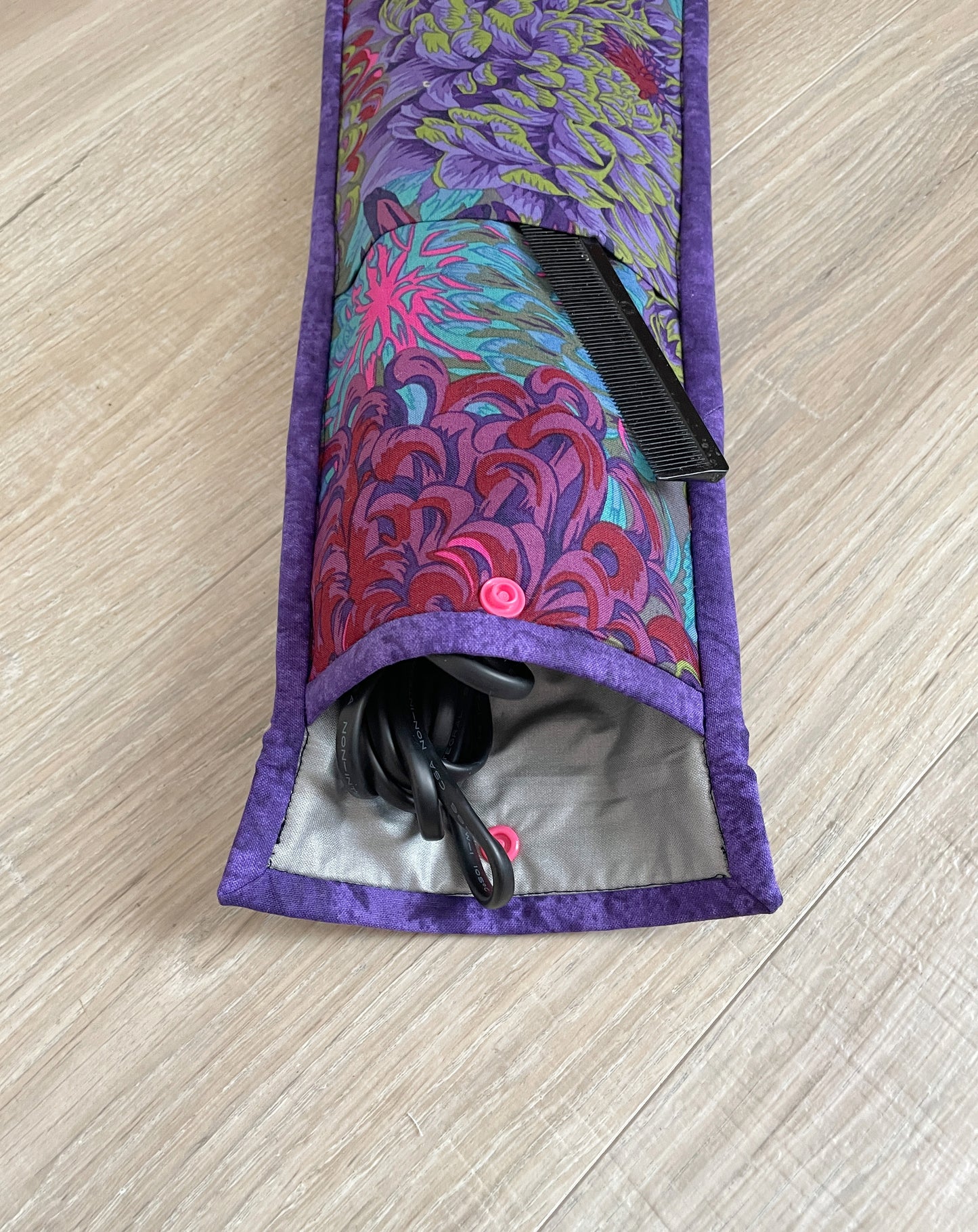 Handmade Flat Iron or Curling Iron Holder, Modern Purple Florals