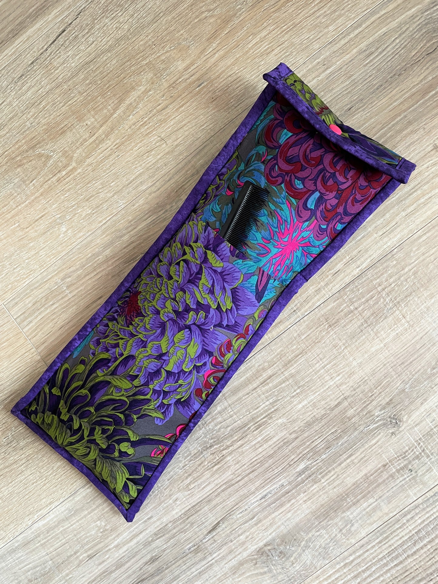 Handmade Flat Iron or Curling Iron Holder, Modern Purple Florals