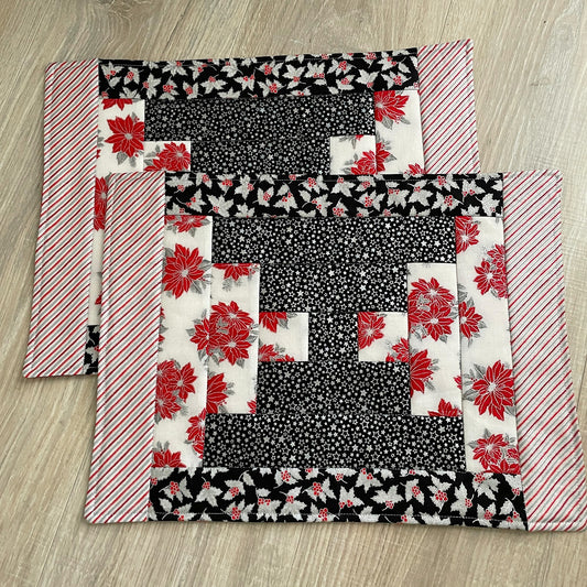 Handmade Christmas Placemats - Set of 4 - Quilted Modern Table Decor