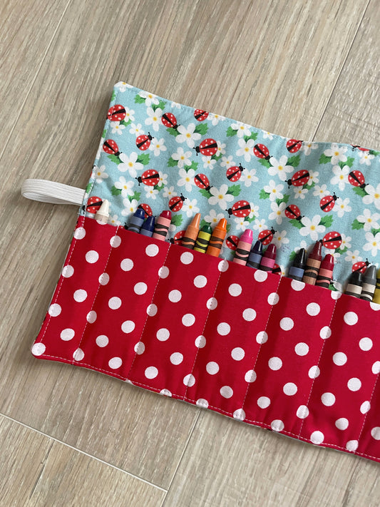 Ladybug and Daisy Mini Crayon Roll Up with Included Crayons