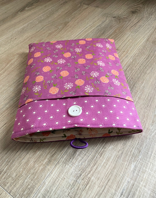 Padded Large Book / E-Reader Sleeve with Button Closure and Pocket