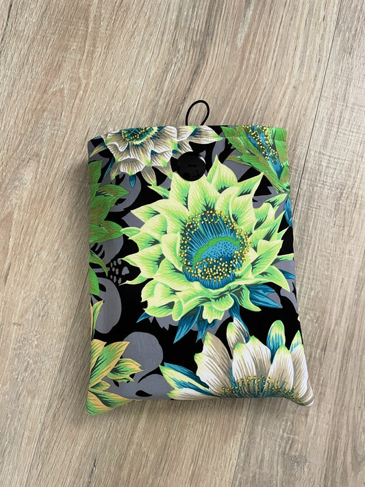 Quilted Book Sleeve, Lime Green Peony Book Cover