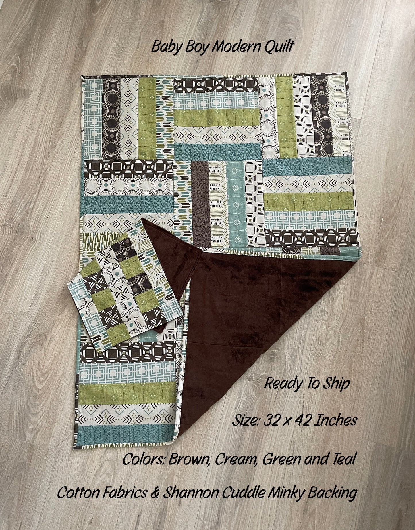 Boho Baby Boy Quilt in Earth Tones, Handmade Patchwork