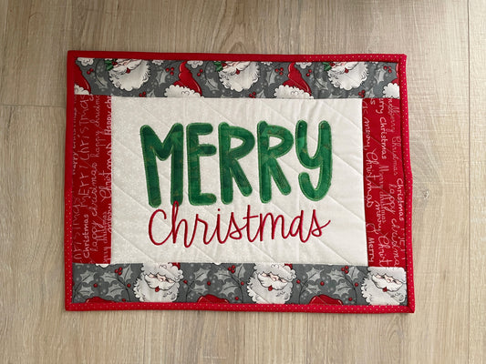 Quilted Christmas Large Casserole Hot Pad, Vintage Santa Merry Christmas Table Decor
