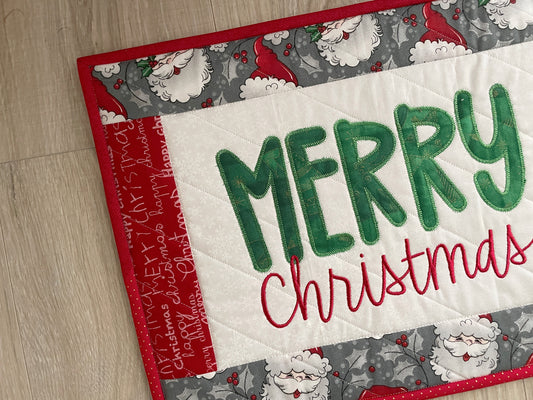 Quilted Christmas Large Casserole Hot Pad, Vintage Santa Merry Christmas Table Decor