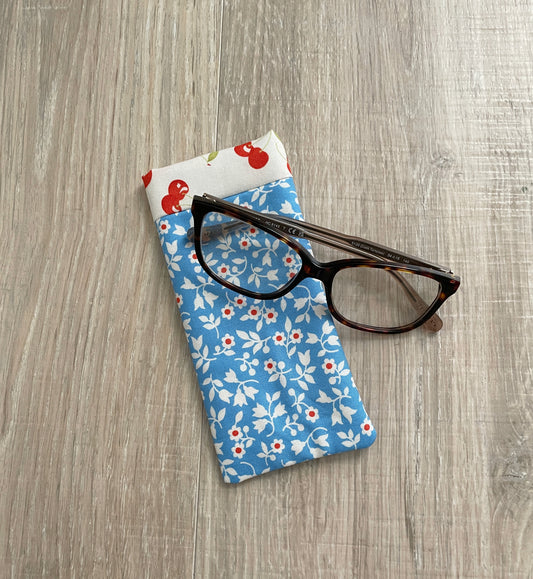 Fabric Eyeglass Case, Blue and Yellow Floral Sunglass Soft Cover