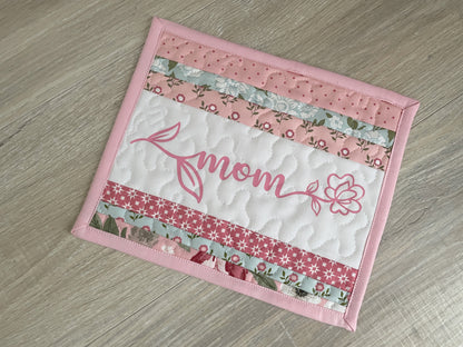 Floral Quilted Mug Rug: Shabby Chic Cotton Mom Gift