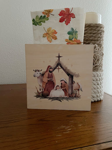 Rustic Wood Napkin Holder, Nativity Scene Kitchen Decor, O Come Let Us Adore Him Gift, Card Holder