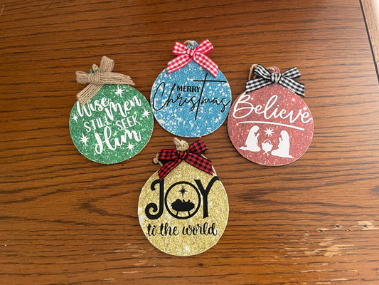 Christian Christmas Wood Gift Tags: Faith-Based Ornaments, Set of 4