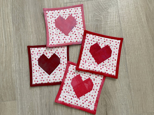 Quilted Fabric Coasters, Set of 4 Handmade Drink Mats with Holder