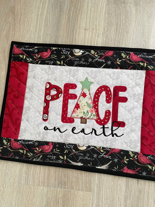 Quilted Christmas Large Casserole Hot Pad, Peace on Earth