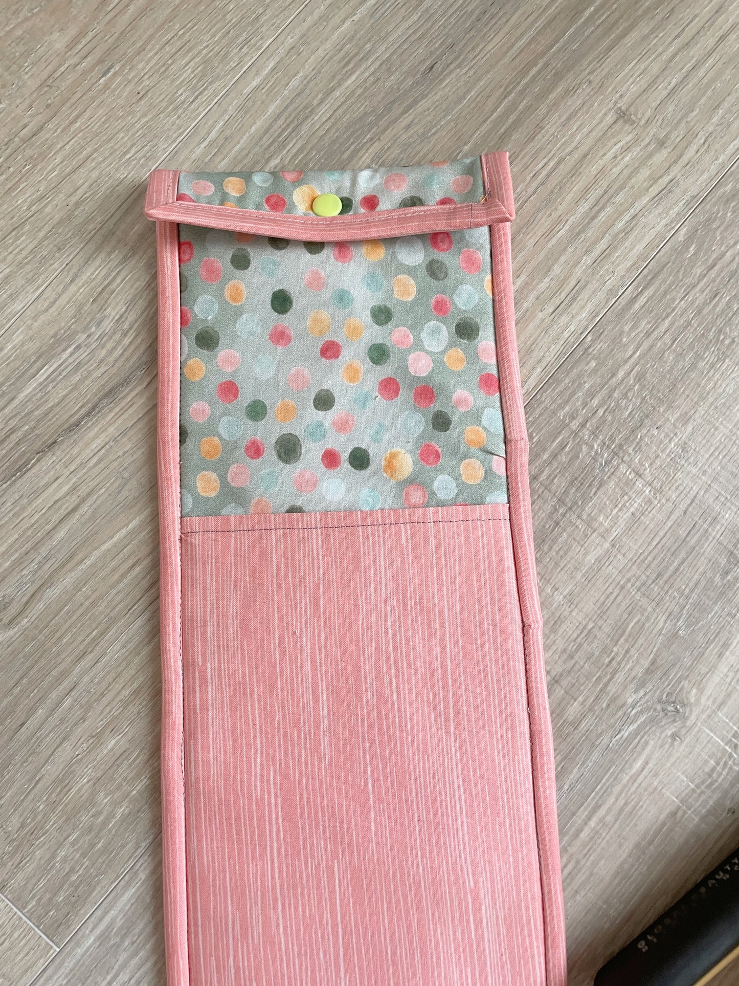 Handmade Flat Iron or Curling Iron Holder, Peach and Sage Dots