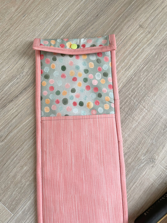 Handmade Flat Iron or Curling Iron Holder, Peach and Sage Dots