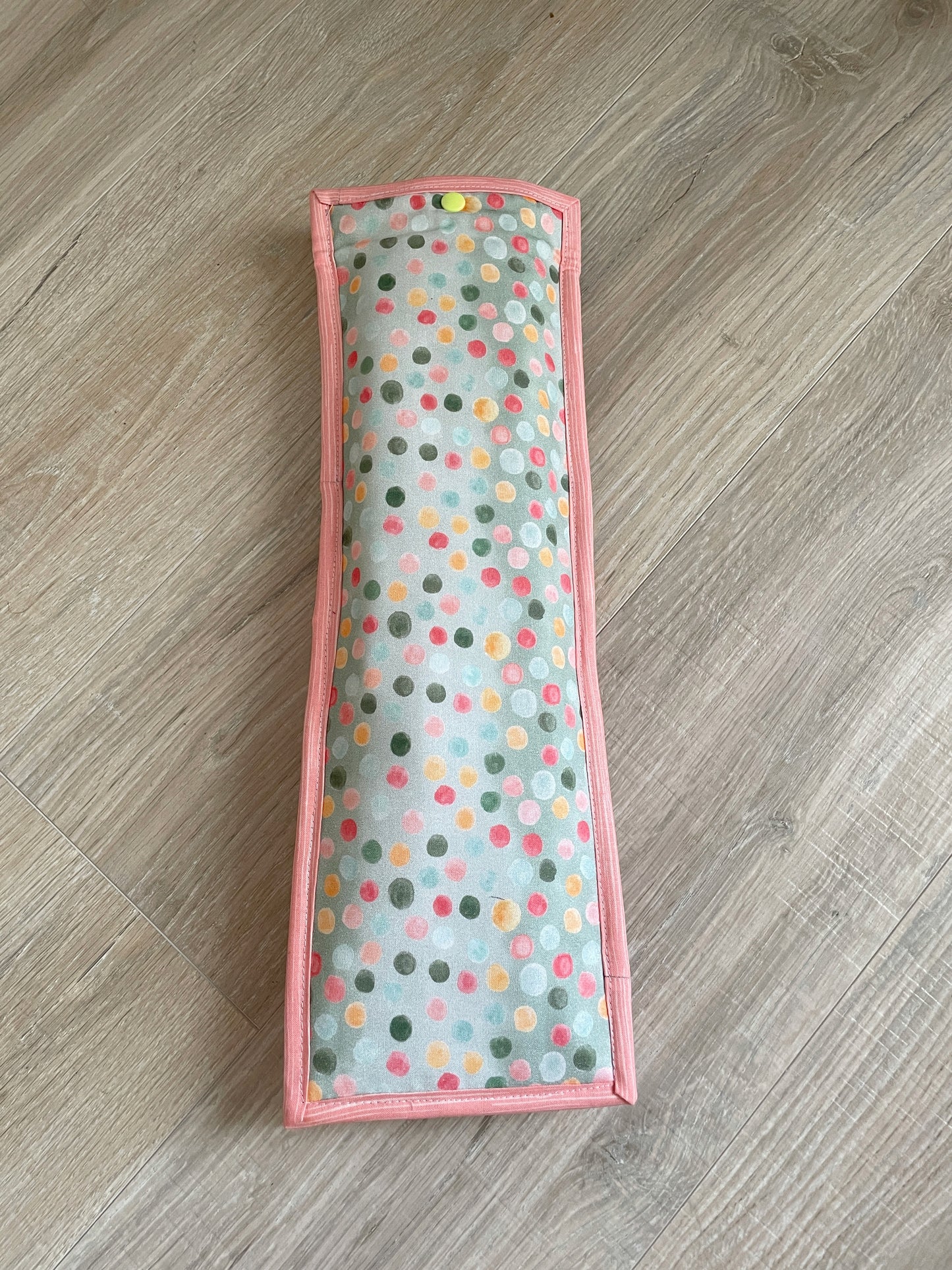 Handmade Flat Iron or Curling Iron Holder, Peach and Sage Dots