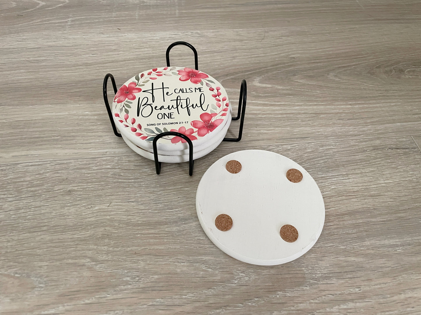 Christian Bible Verse Wood Coaster Set | Inspirational Decor