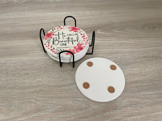 Christian Bible Verse Wood Coaster Set | Inspirational Decor