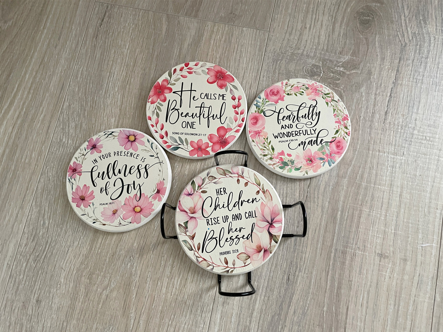 Christian Bible Verse Wood Coaster Set | Inspirational Decor