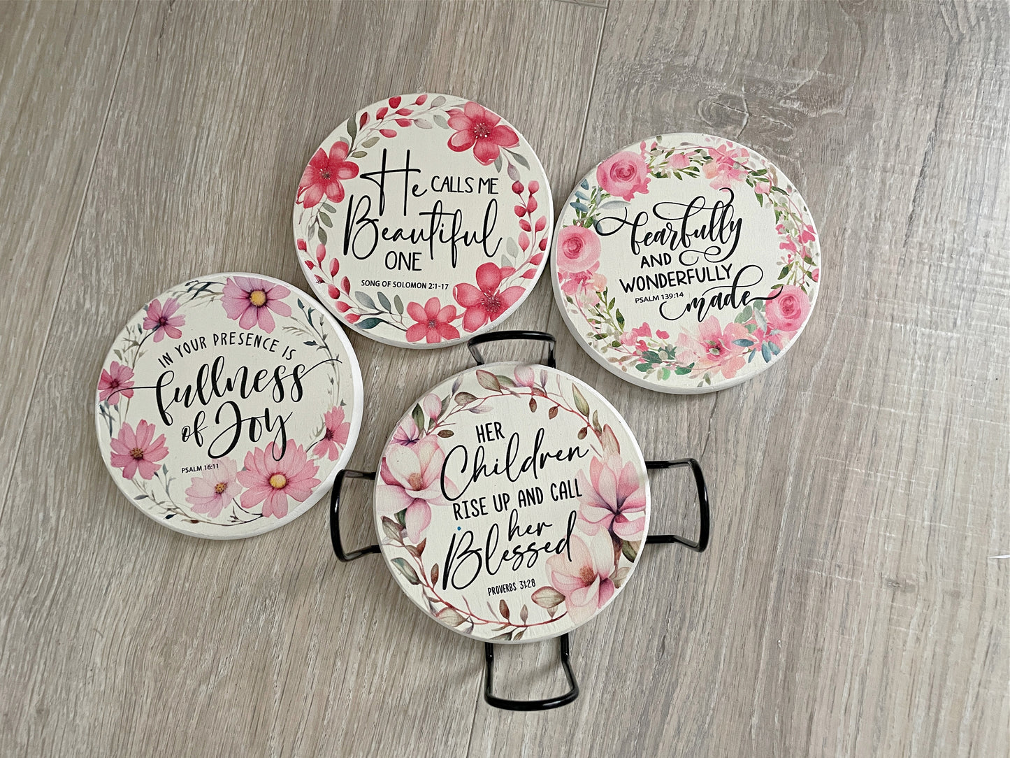Christian Bible Verse Wood Coaster Set | Inspirational Decor