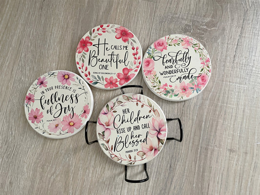 Christian Bible Verse Wood Coaster Set | Inspirational Decor