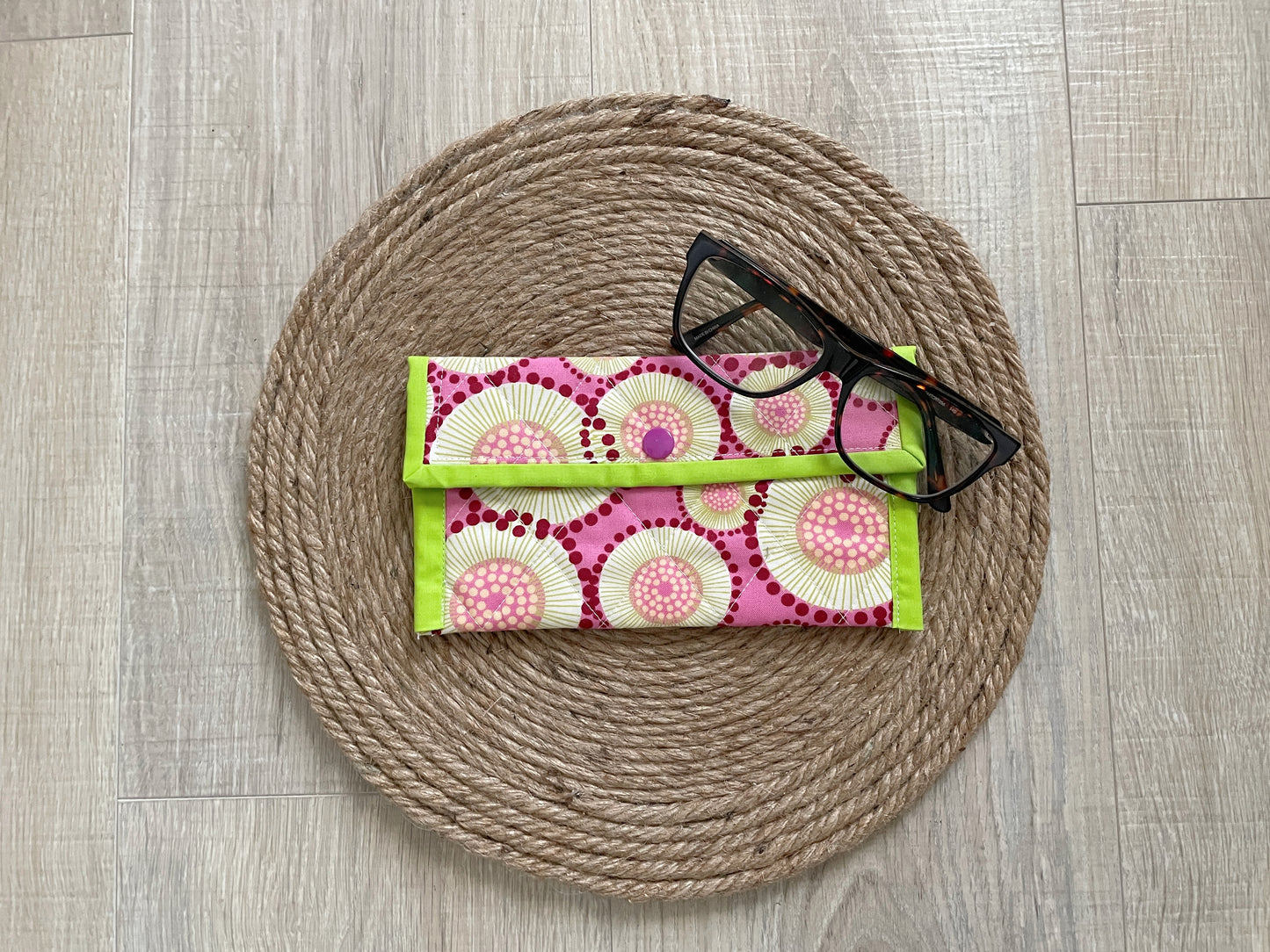 Pink & Green Retro Circles Eyeglass Case