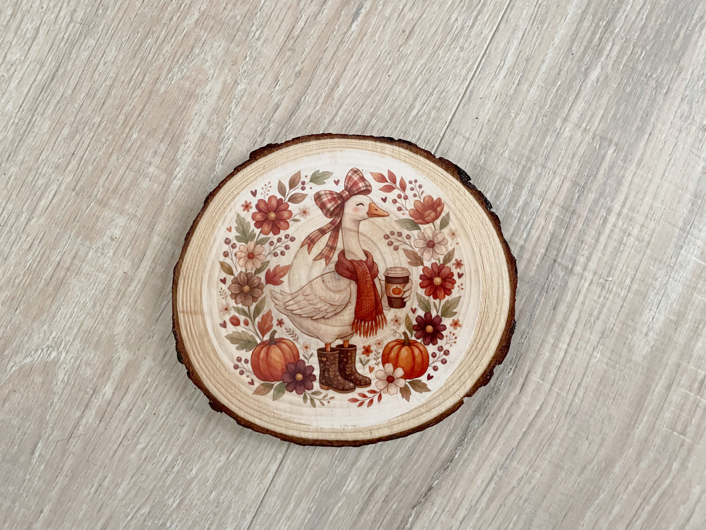 Handmade Porch Goose Wood Slice Coaster Set | 2-Piece