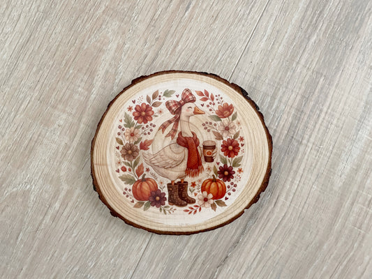 Porch Goose Wood Slice Coaster Set – Rustic & Humorous Farmhouse Style