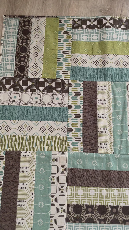 Boho Baby Boy Quilt in Earth Tones, Handmade Patchwork