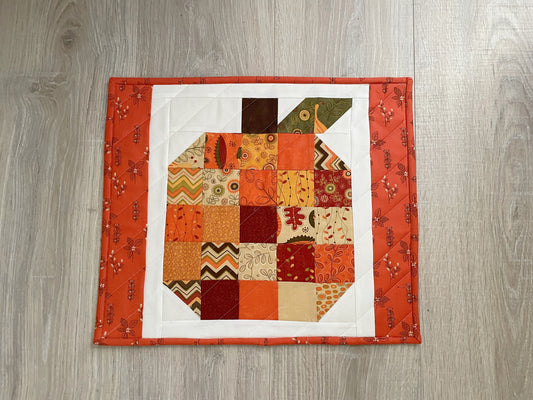 Pumpkin Table Topper, 13 x 16 Quilted Fall Centerpiece, Handmade Autumn Home Decor