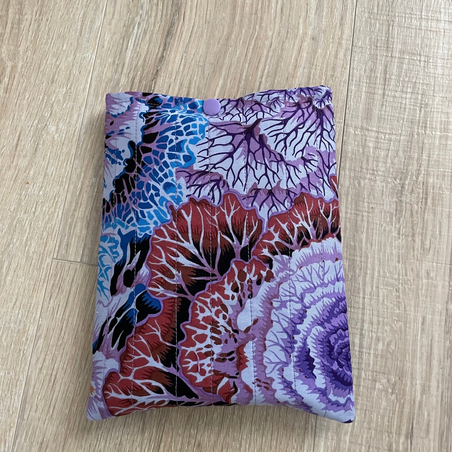 Padded Book Sleeve with Closure, Quilted Purple Peonies