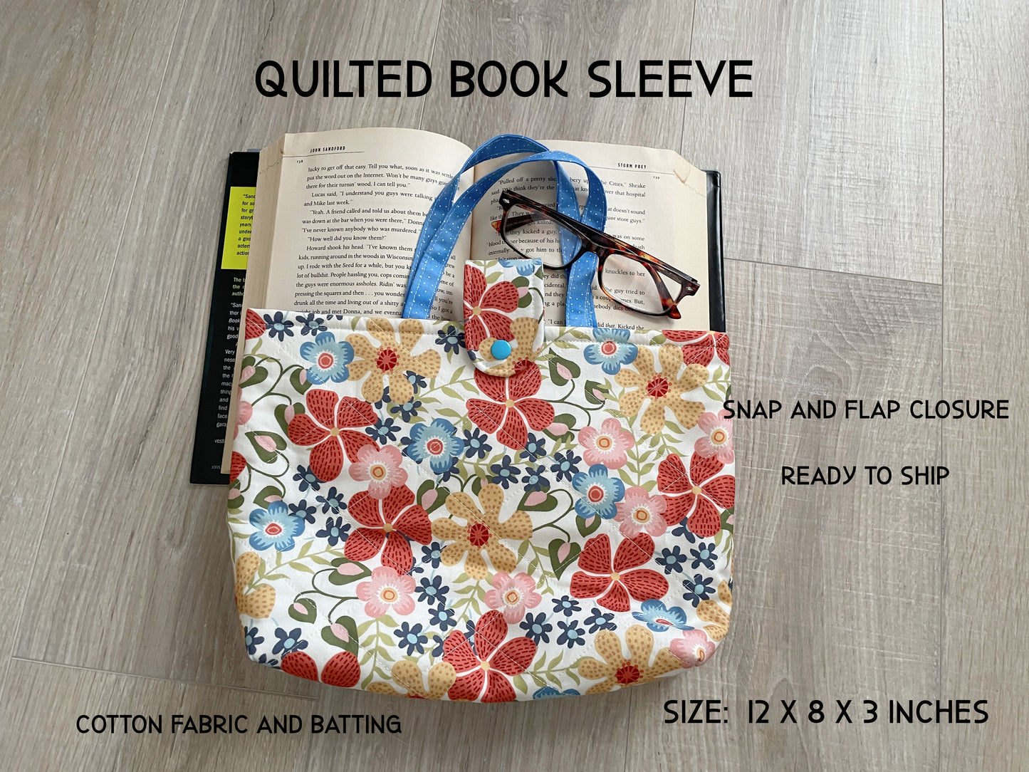 Quilted Book Sleeve with Handles, Handmade Floral Cotton Bible Protector