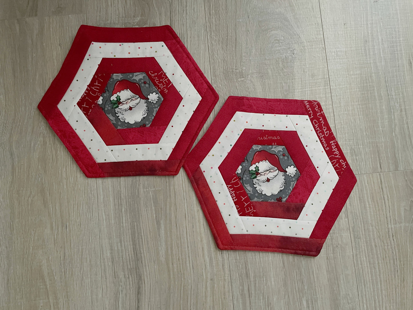 Santa Christmas Mug Rug, Set of 2 Handmade Snack Drink Mats