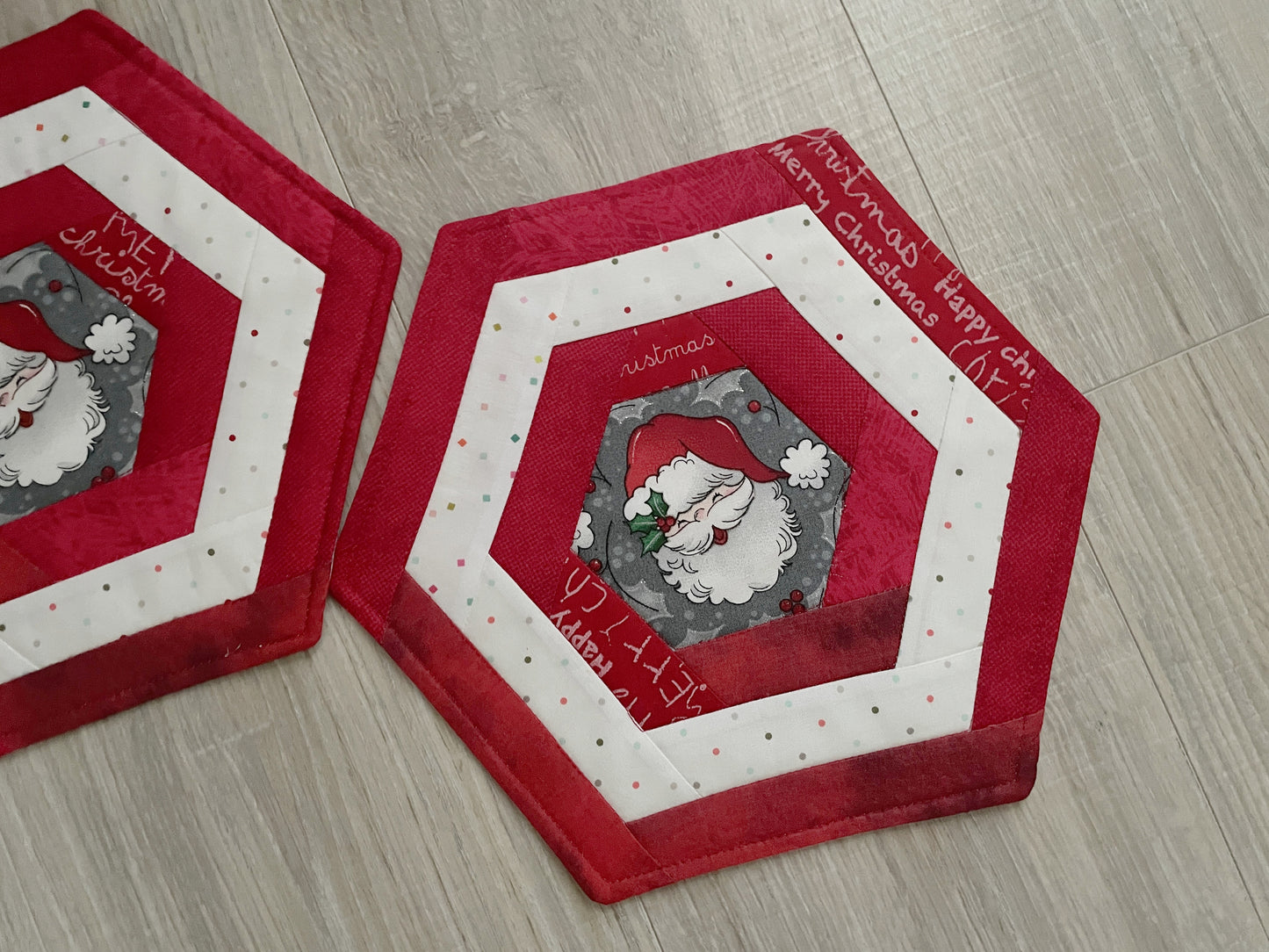 Santa Christmas Mug Rug, Set of 2 Handmade Snack Drink Mats