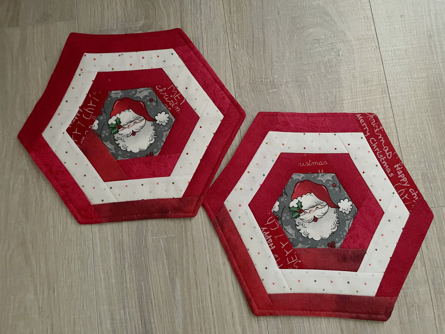 Santa Christmas Mug Rug, Set of 2 Handmade Snack Drink Mats