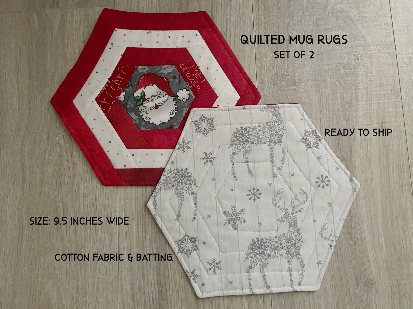 Santa Christmas Mug Rug, Set of 2 Handmade Snack Drink Mats