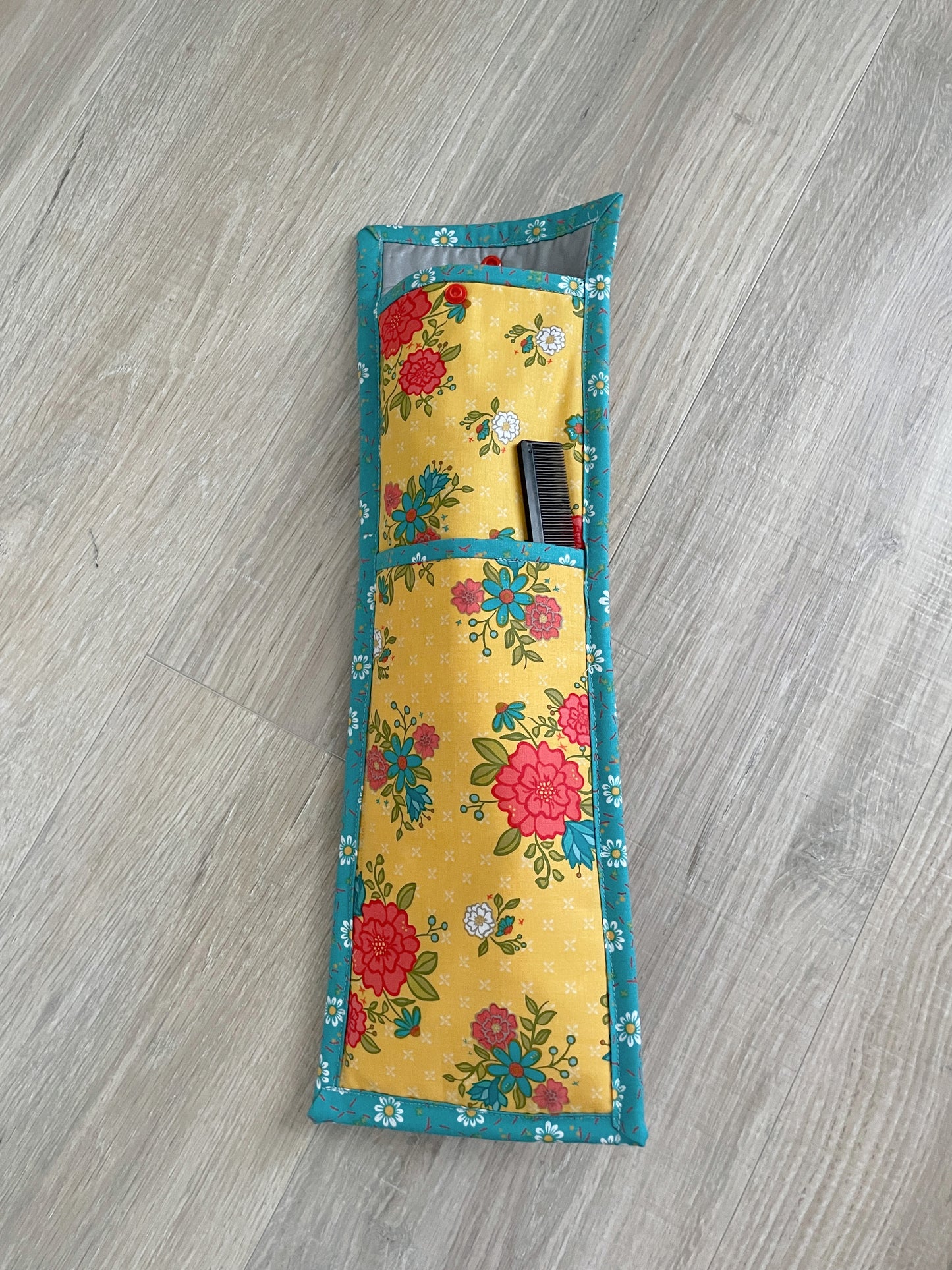 Handmade Flat Iron or Curling Iron Holder, Yellow and Blue with Flowers