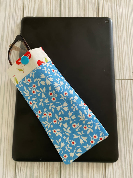 Fabric Eyeglass Case, Blue and Yellow Floral Sunglass Soft Cover