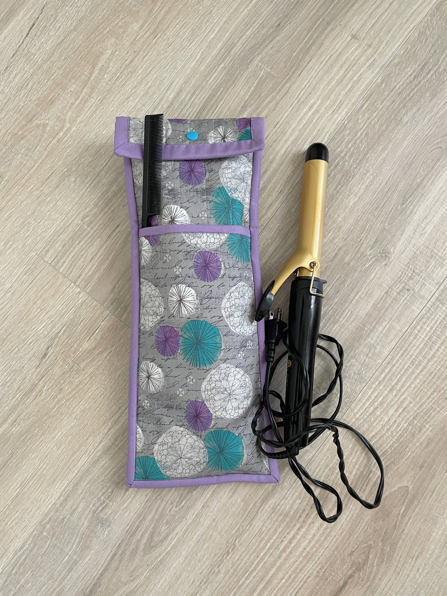 Handmade Flat Iron or Curling Iron Holder, Purple and Teal Spirographs