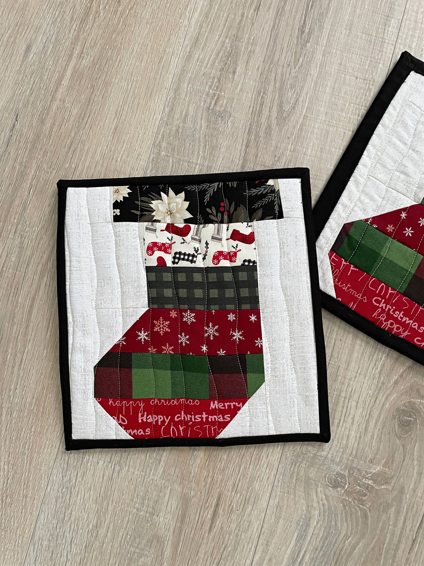 Quilted Handmade Potholders, Christmas Stocking