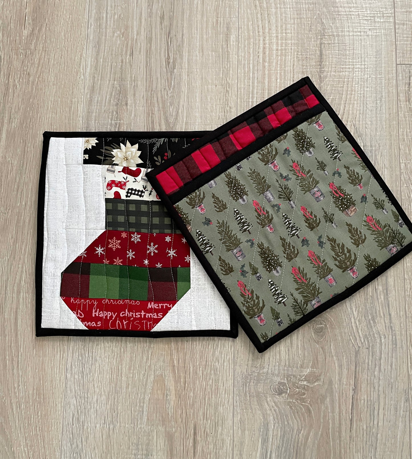 Quilted Handmade Potholders, Christmas Stocking