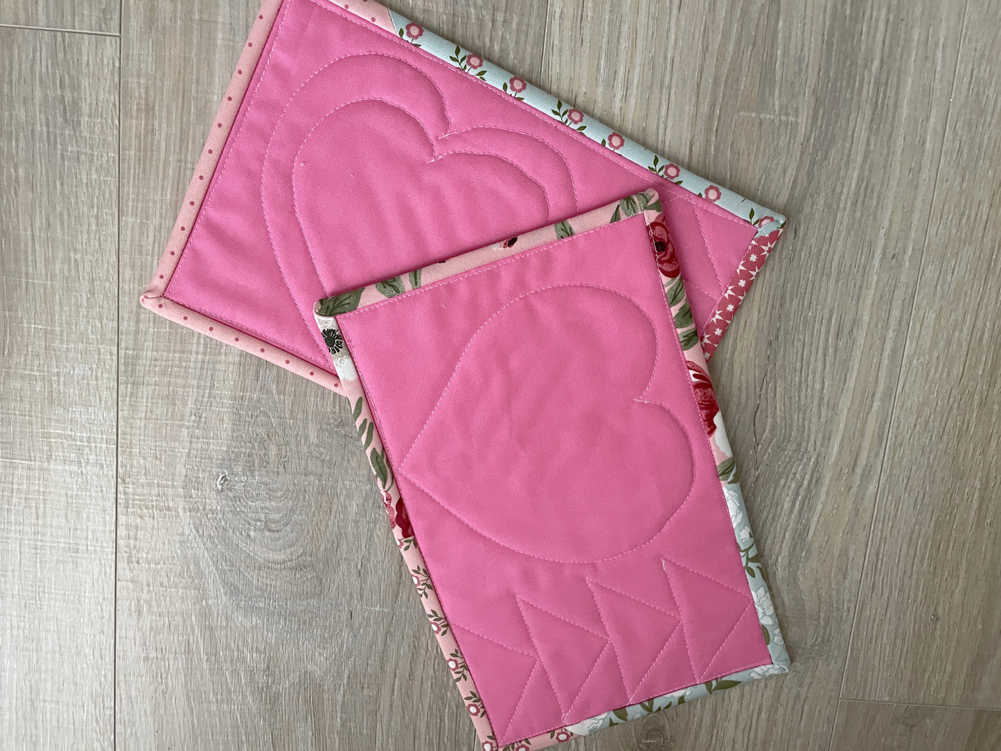 Farmhouse Shabby Chic Set of 2 Quilted Mug Rug Coasters, Great Gift for Her