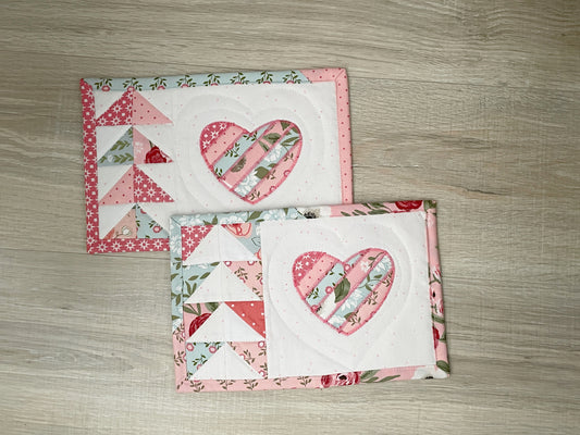 Farmhouse Shabby Chic Set of 2 Quilted Mug Rug Coasters, Great Gift for Her