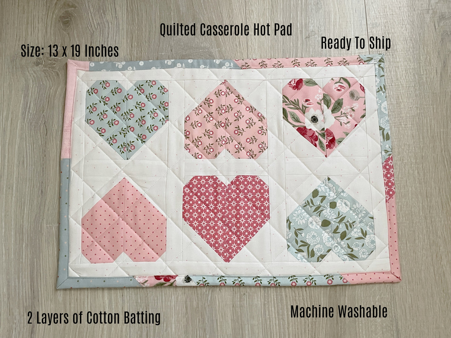 Quilted Large Casserole Hot Pad, Shabby Chic Valentine Decor