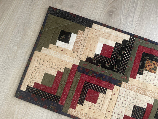 Log Cabin Table Topper, 12 x 18 Handmade Quilted Casserole Mat, Country Fall/Winter Decor