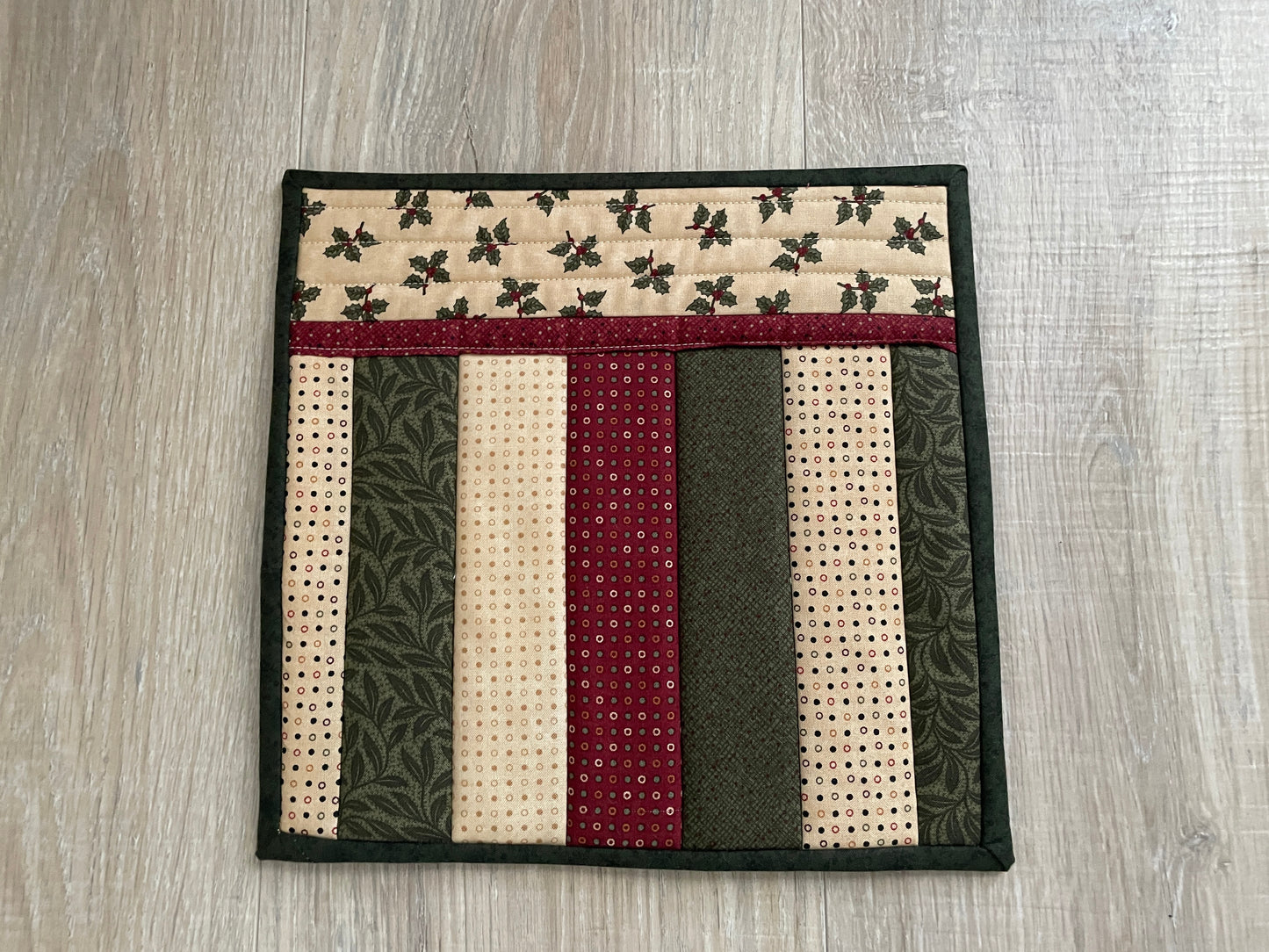 Quilted Octagon Table Topper, Scrappy Centerpiece, Hot Pad Set