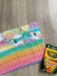 Handmade Crayon Roll Up, Crayon Tote, Crayon Holder featuring Rainbow Unicorns with Included Crayons