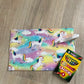 Handmade Crayon Roll Up, Crayon Tote, Crayon Holder featuring Rainbow Unicorns with Included Crayons